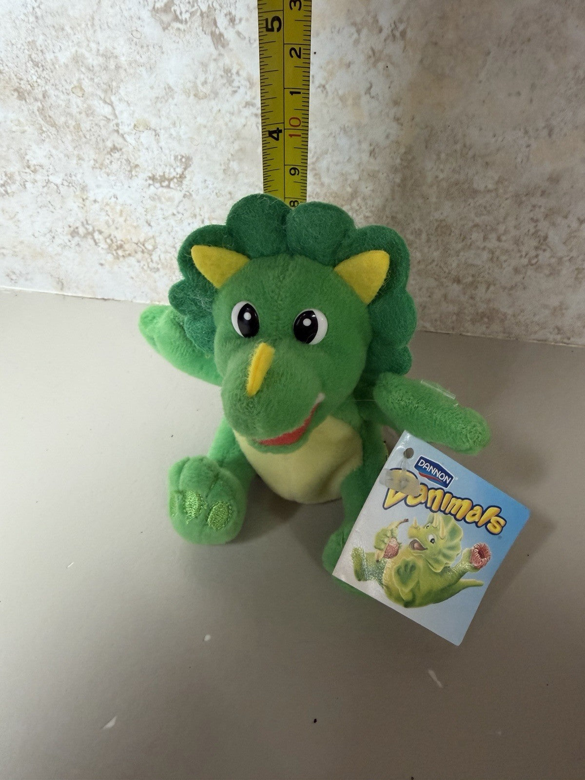 Danimal Mini Plush Dinosaur Green Triceratops 1999 Dannon Yogurt Promo 3.5” VTG