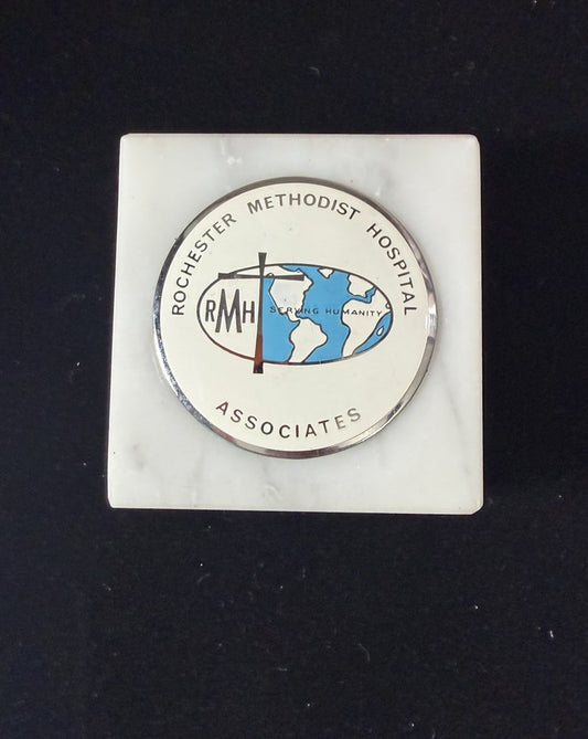 Vintage Rochester Methodist Hospital Paperweight RHM Associates Medical Desk Art