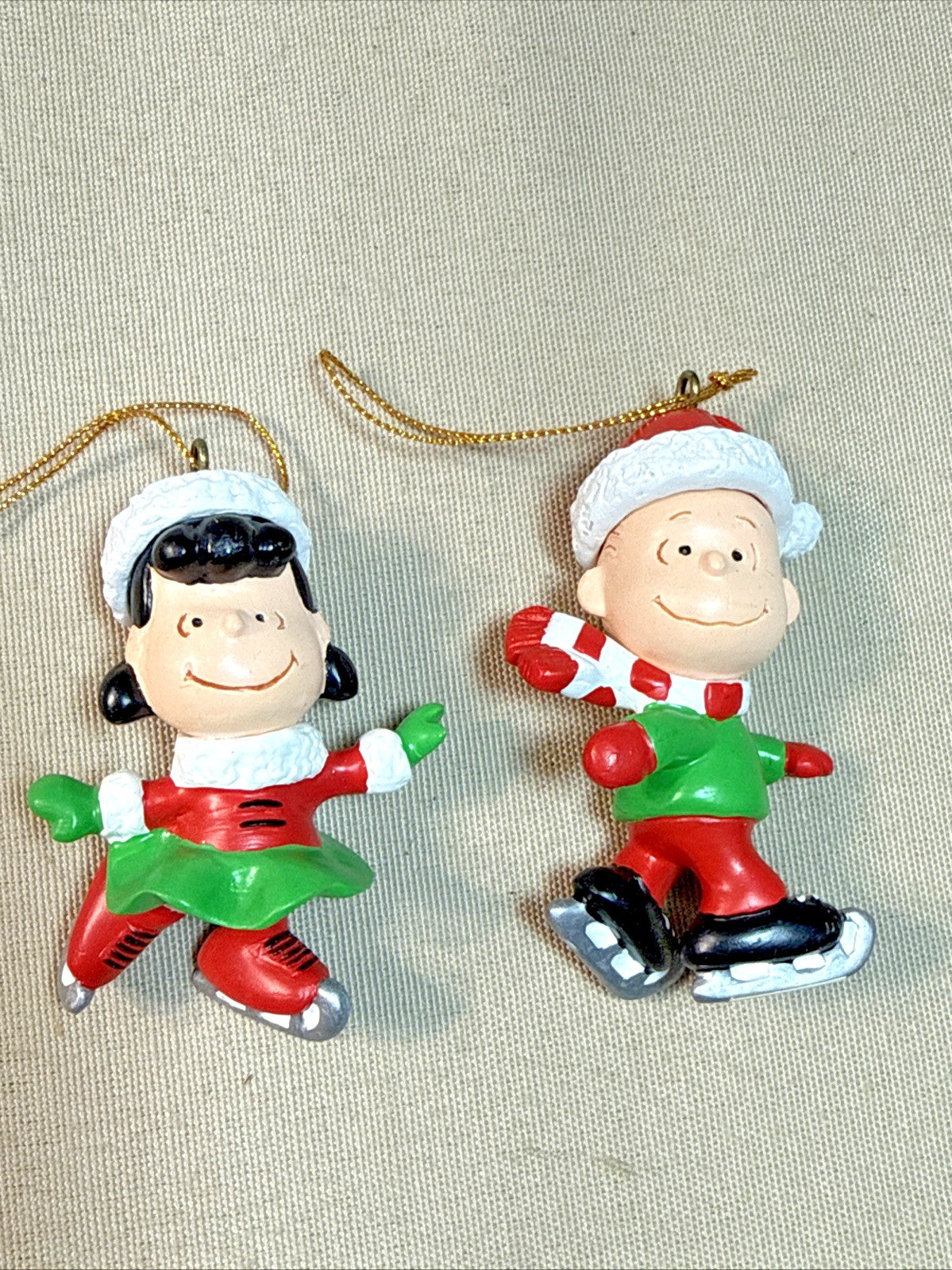 Vintage Silvestri Peanuts Christmas Ornaments Charlie Brown Lucy 1990 Pair