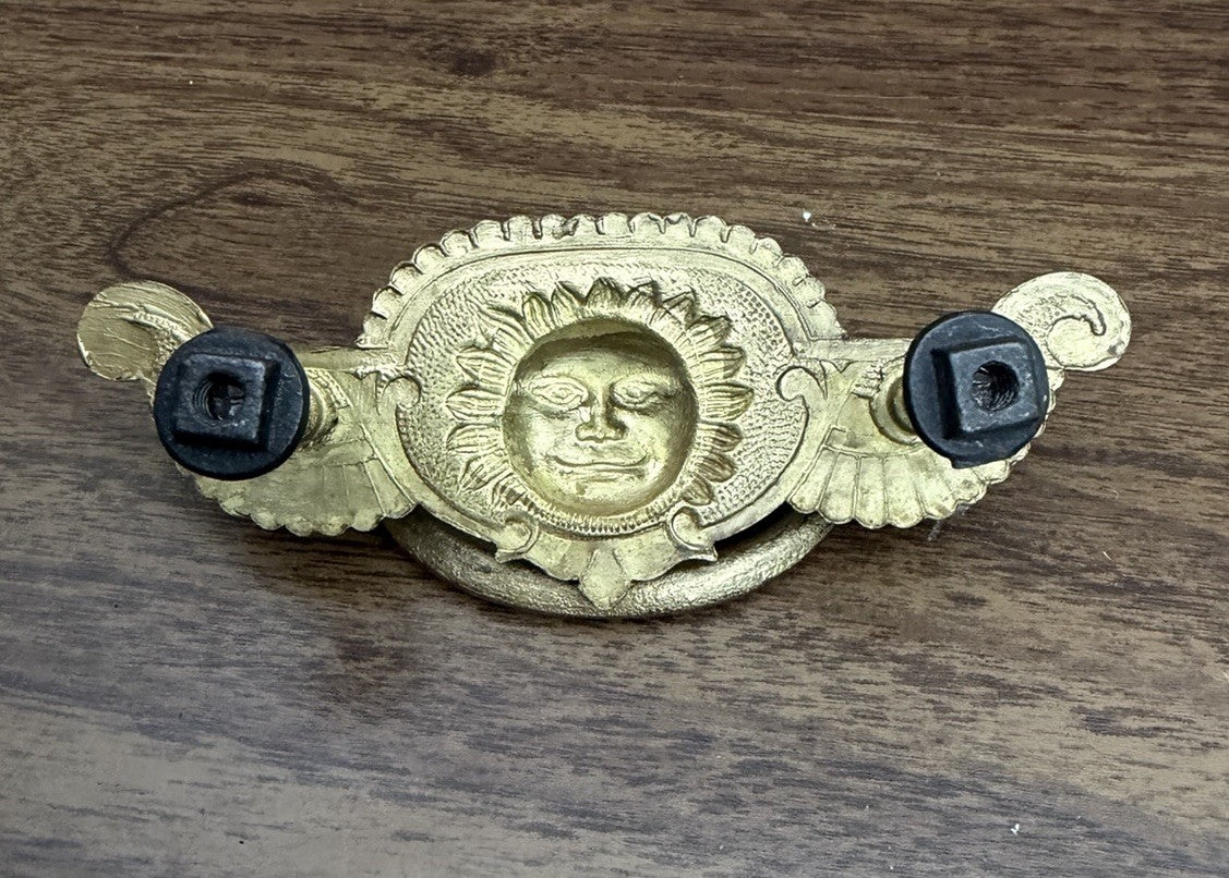 Antique Brass Sun Face Drawer Pull Eastlake Victorian Hardware