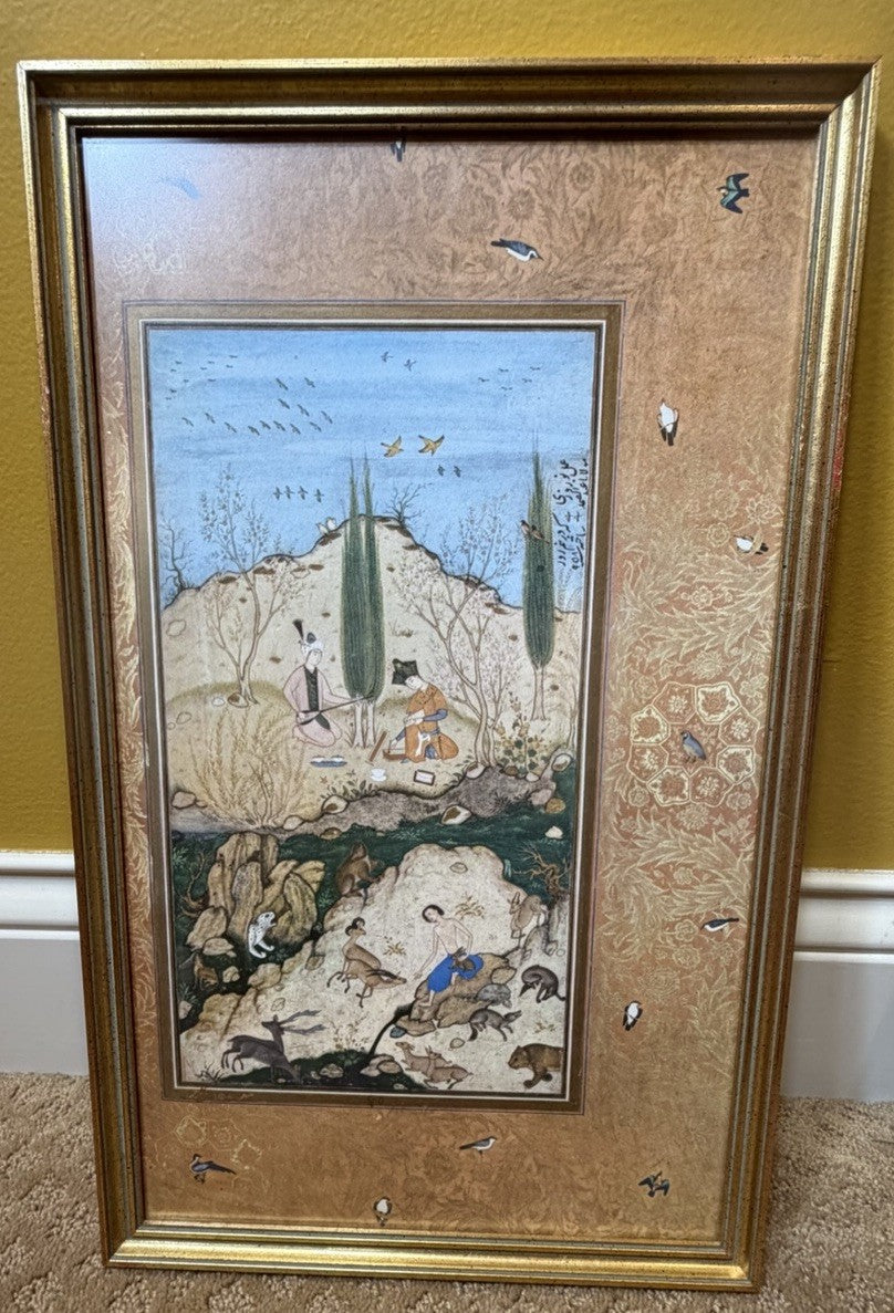 Vintage Muraqqa Gulshan Persian Miniature Art Prints Framed Set 3 Middle Eastern