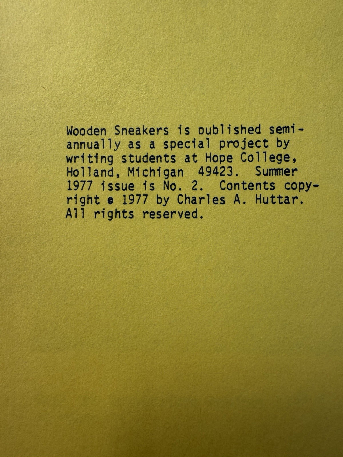 Vintage Wooden Sneakers Magazine Summer 1977 Hope College Student Publication