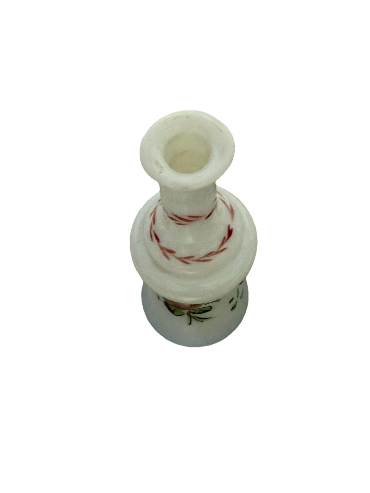 Vintage Milk Glass Perfume Bottle Hand Painted Floral 5" No Stopper