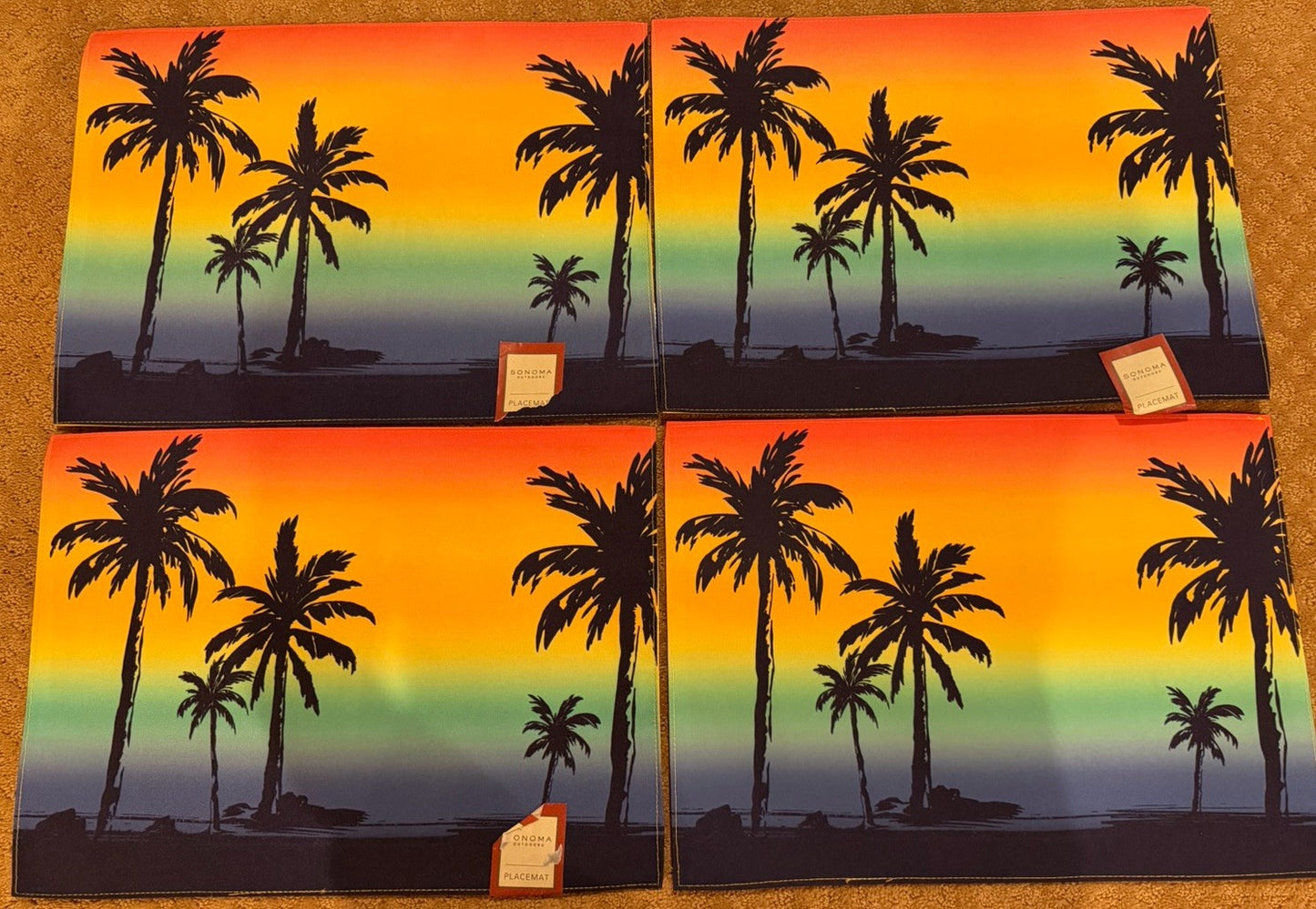 Sonoma Outdoors Tropical Placemats Palm Trees Ocean Floral Beach NWT Set of 4