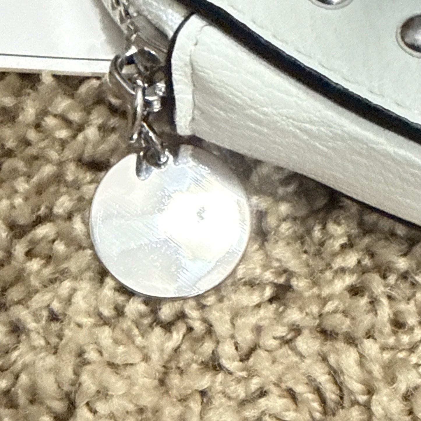 White Silver Heart Studded Zipper Charm Clip On Bag Purse Accessory Keychain