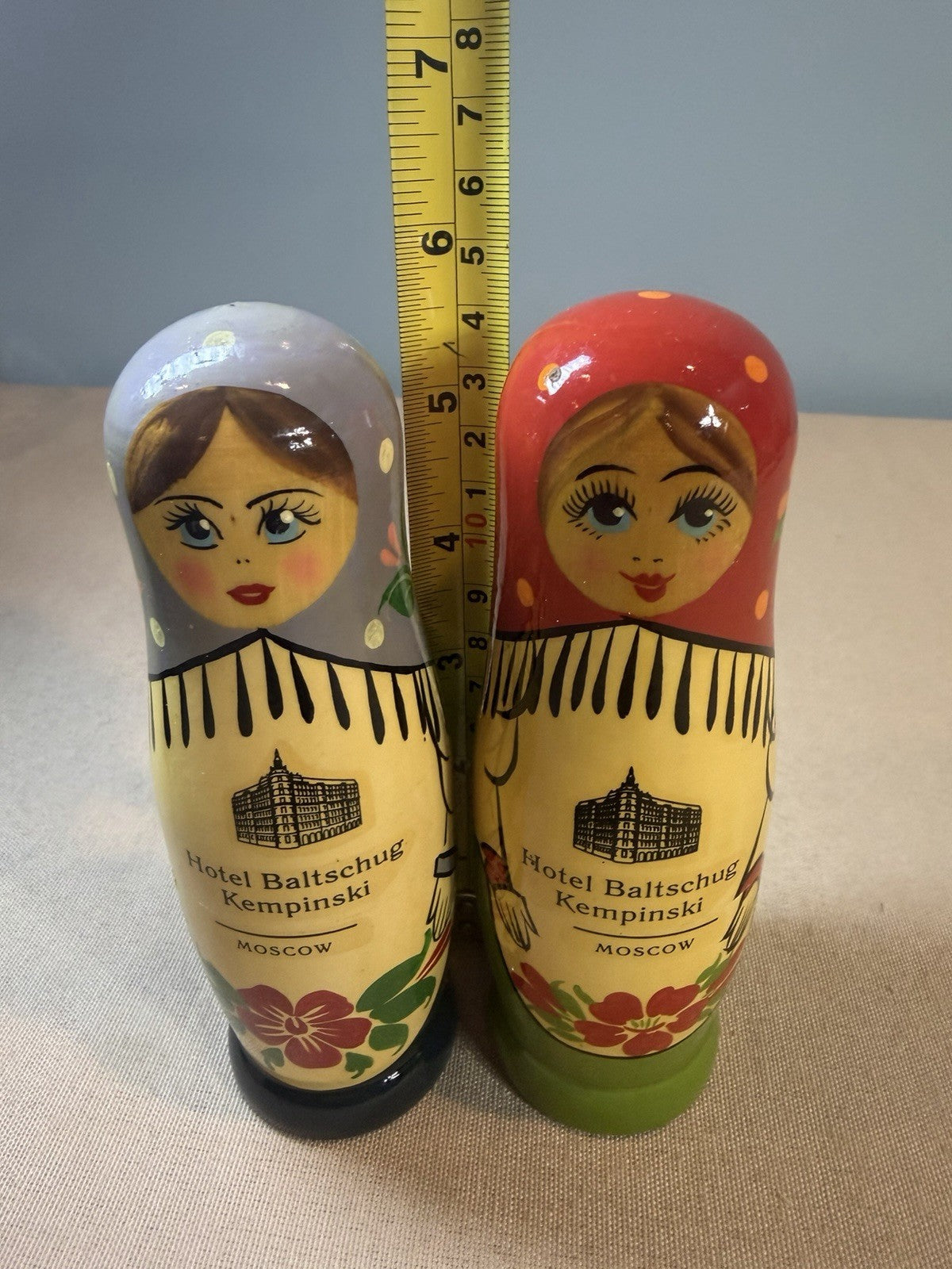 Hotel Baltschug Kempinski Moscow Wood Matryoshka Nesting Dolls Vodka Holders Set