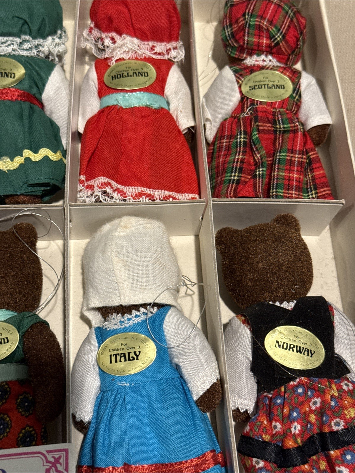 Vintage Shackman Teddy Bears Of All Nations Set 12 Flocked Bears 1982