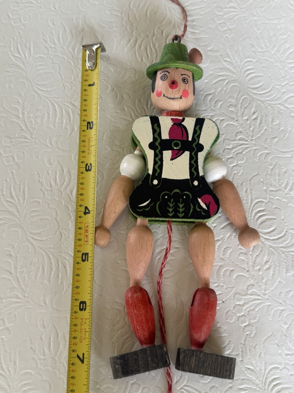 Vintage Austrian Wood Pull String Dancing Man Lederhosen Jumping Toy