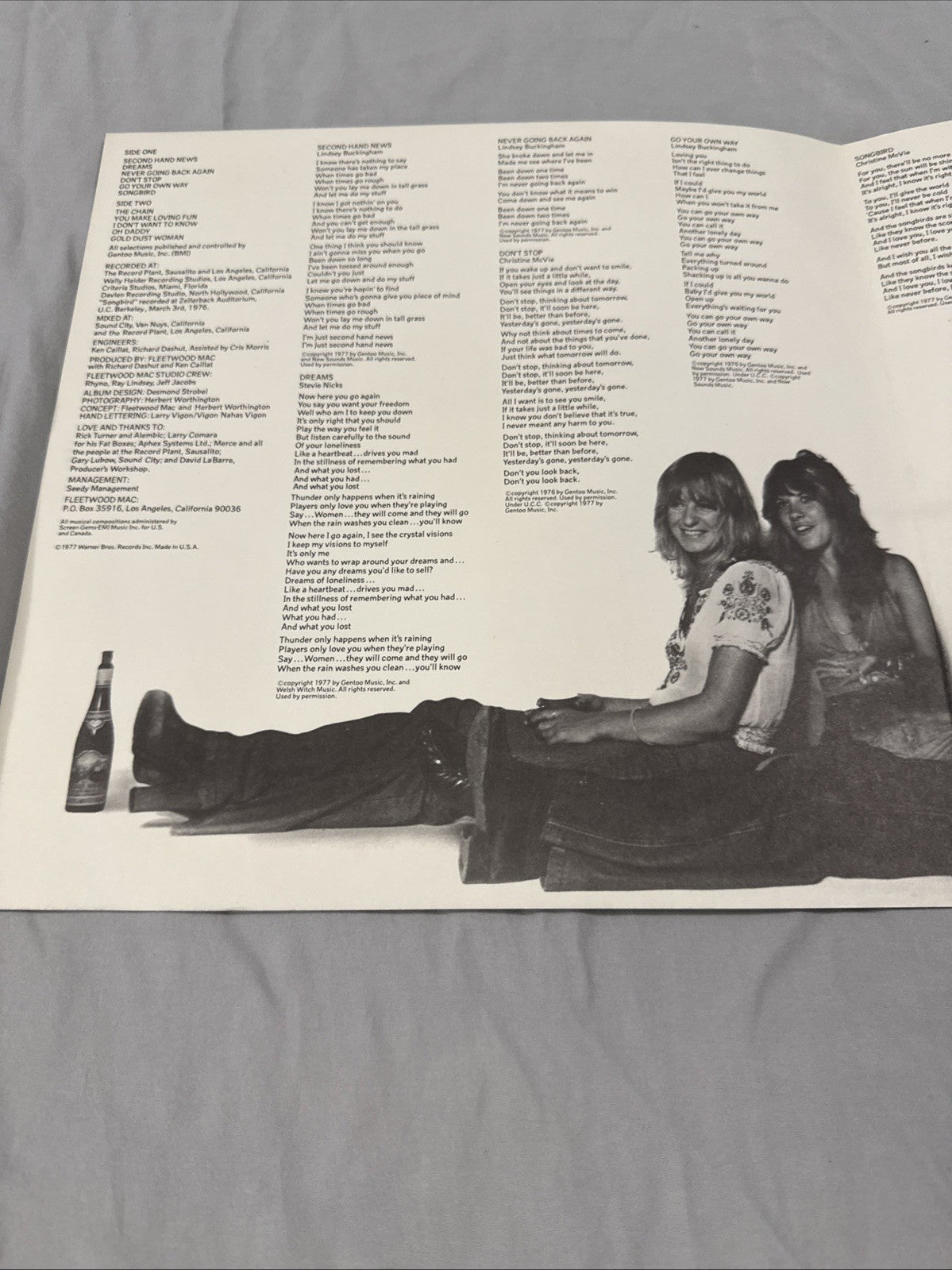 Fleetwood Mac Rumours Vinyl LP Insert Warner Bros BSK 3010 Go Your Own Way