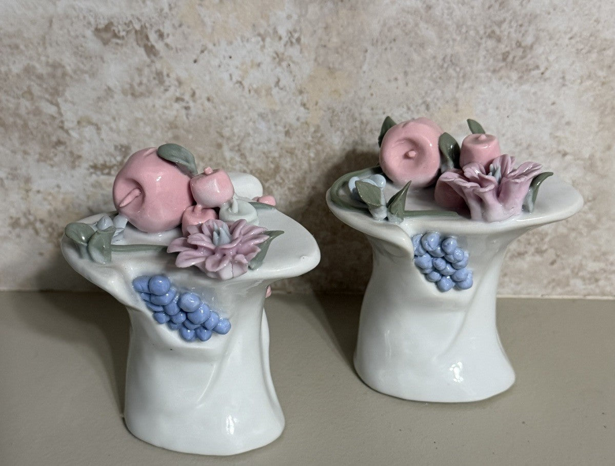 Vintage Porcelain Hat Vase Planter Pair Floral Made in China