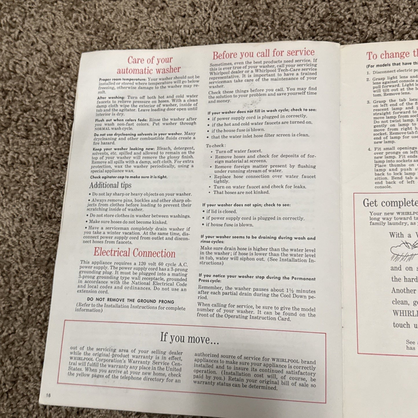 Vintage 1980s Whirlpool The Laundry Guide Automatic Washers Stain Guide Book