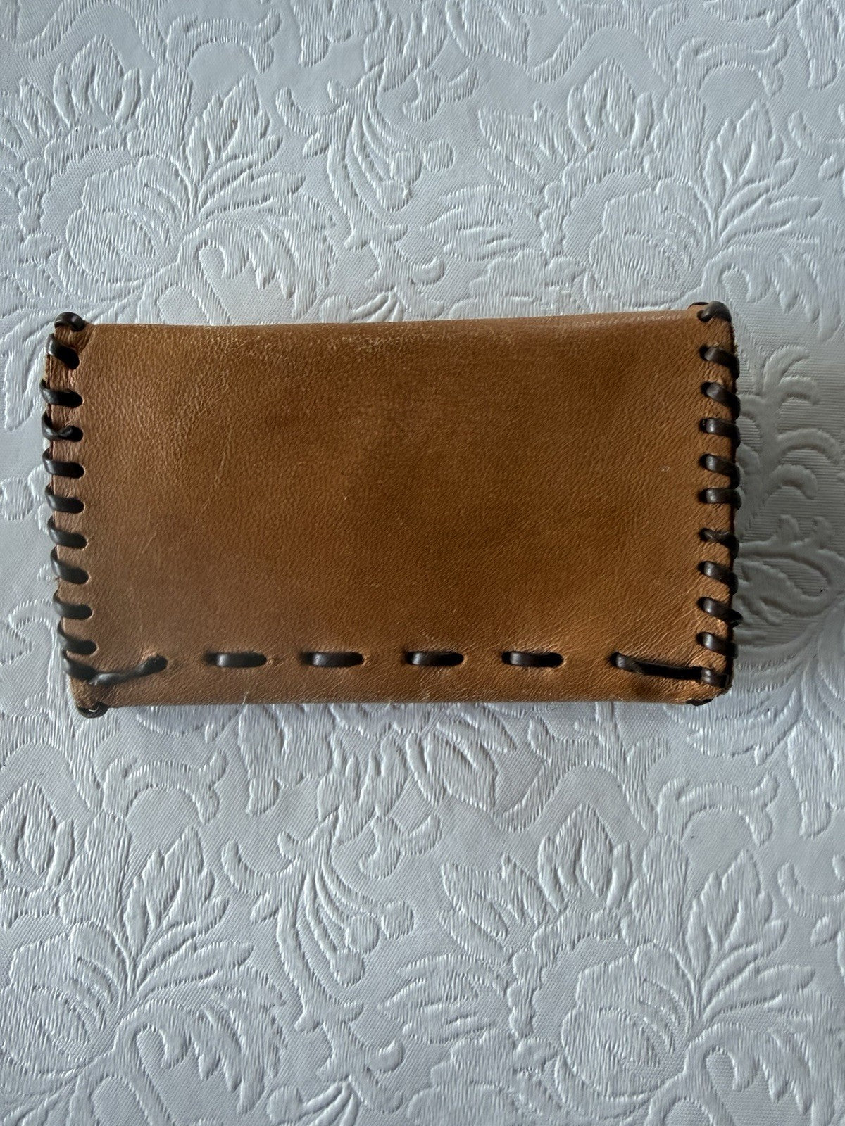 Vintage Hand Tooled Leather Key Case Wallet 6 Hook Amber Plastic Made USA