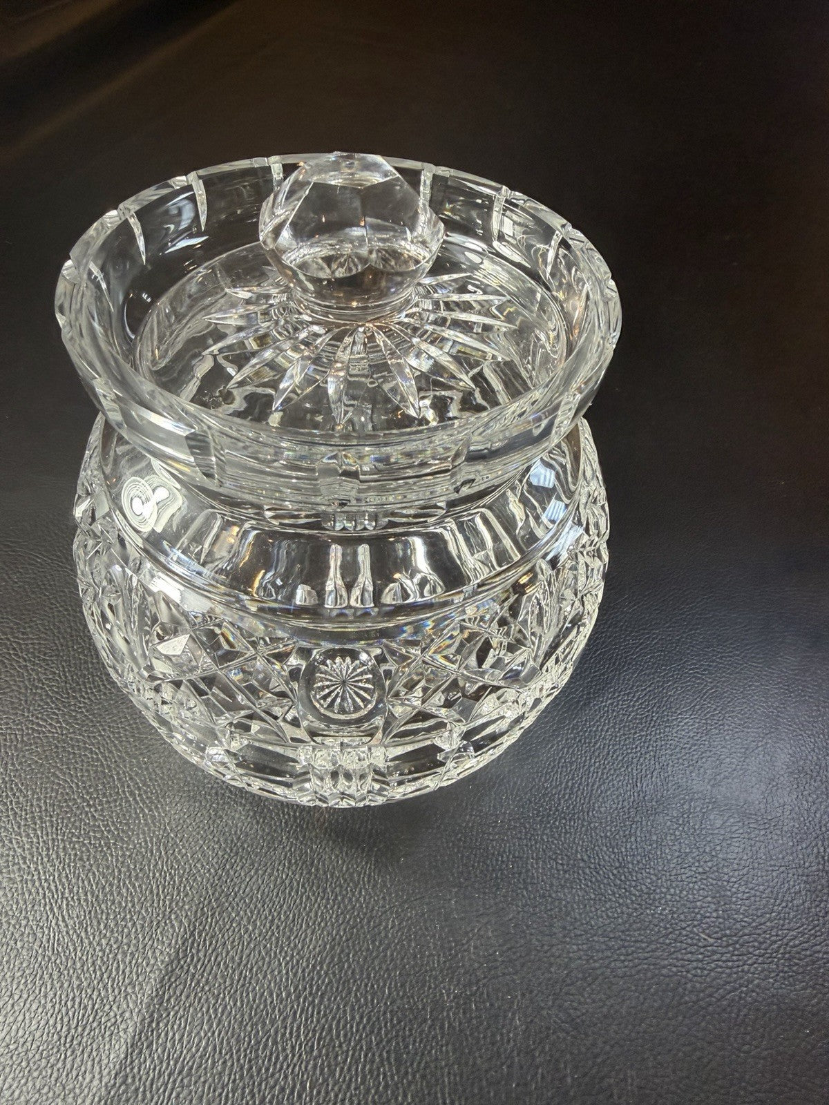 Vintage Heavy Cut Crystal Candy Apothecary Jar Lid Diamond Fan Pattern 6"