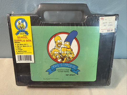 Vintage The Simpsons 1990 School Supply Box Black Factory Sealed Never Opened