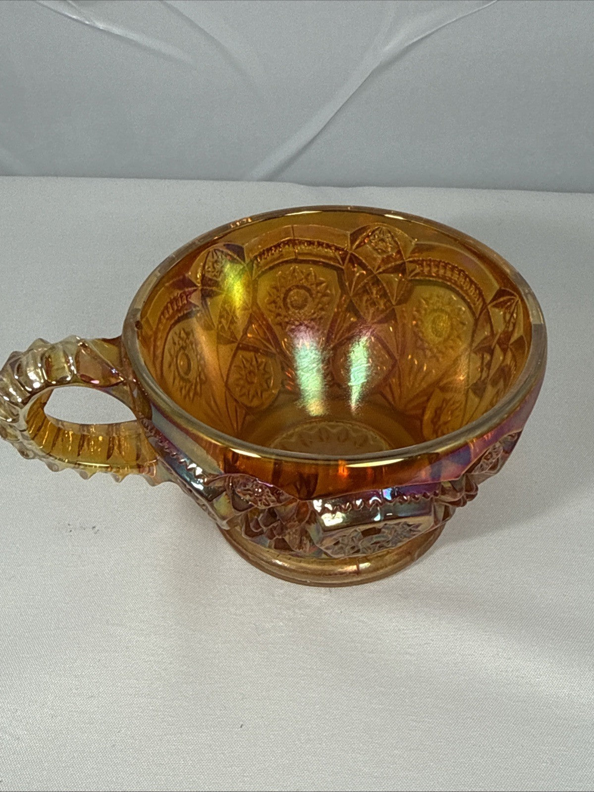 Set of 4 Vintage Imperial Hobstar Iridescent Marigold Orange Carnival Glass Cups