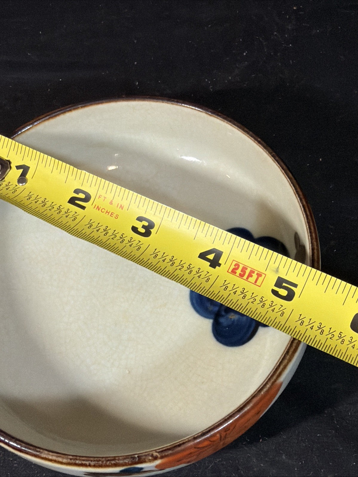 Vintage Asian Crackle Glaze Bowl Blue Floral Gold Trim Porcelain 5”