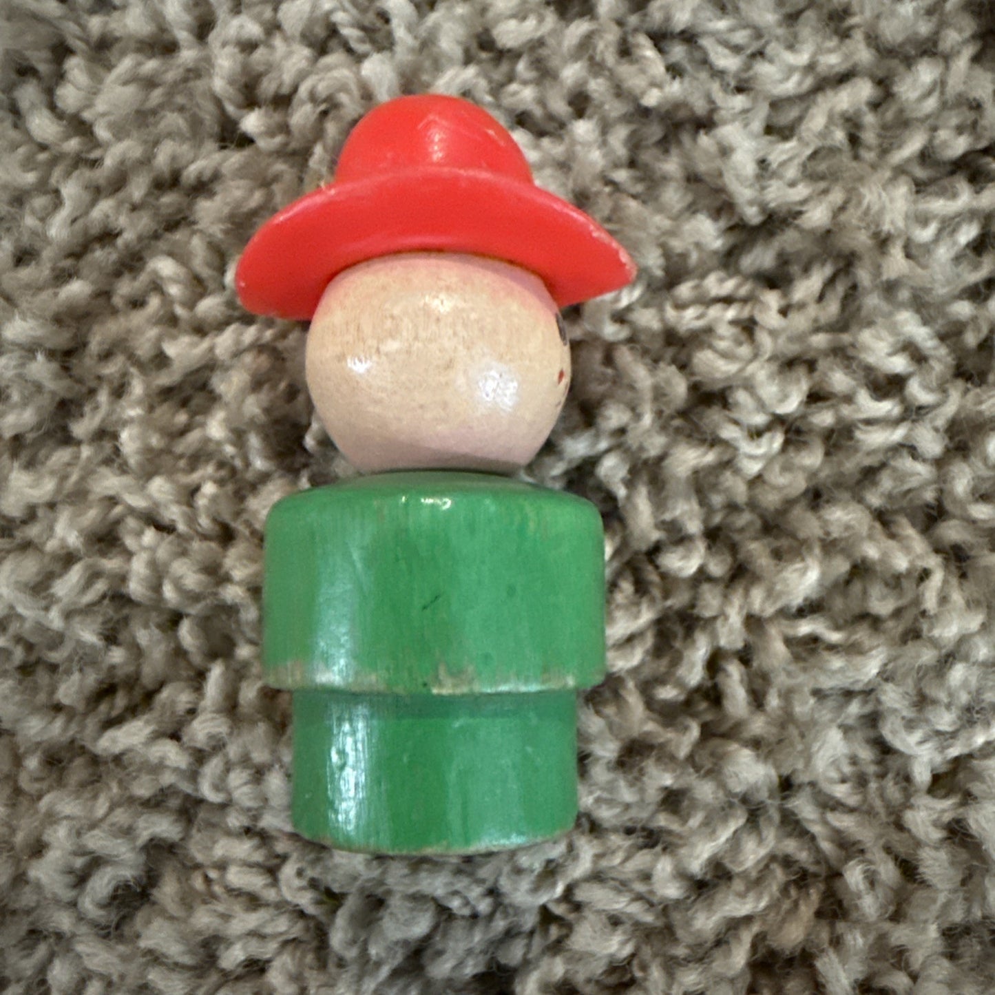 Vintage Fisher Price Little People Green Farmer Freckles Wood Figure Whoops Rare
