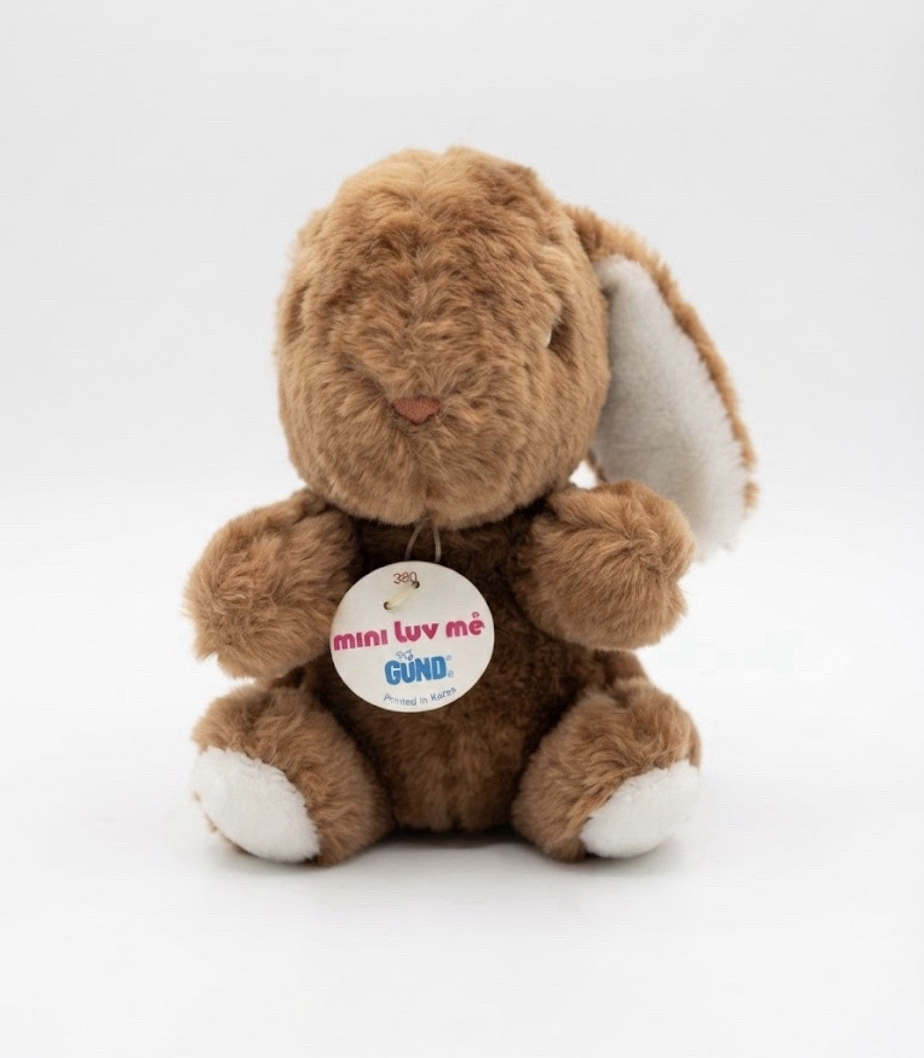 Vintage 1976 GUND Mini Luv Me Brown Bunny Rabbit Plush Rattle Toy Tagged 3860