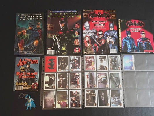 Vintage Batman Mixed Bundle Magazines Trading Cards Keychain