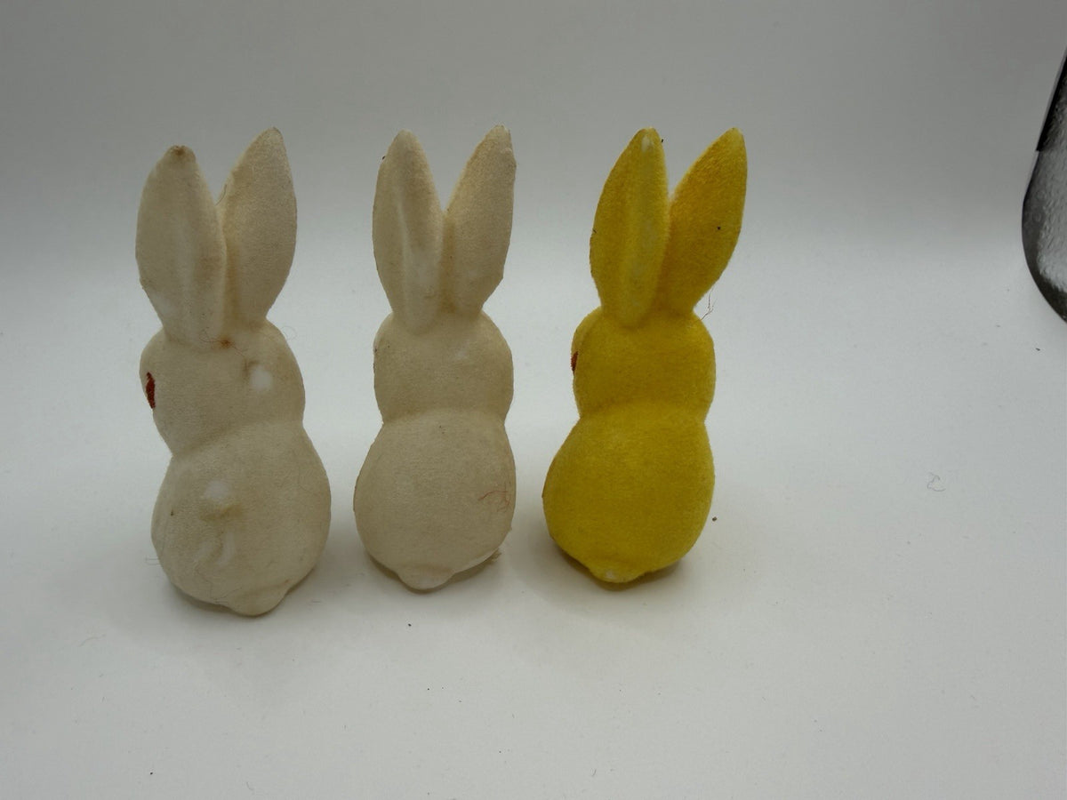 Vintage Flocked Easter Bunny Chick Mini Hat Figurines Diorama Plastic Mouse Lot