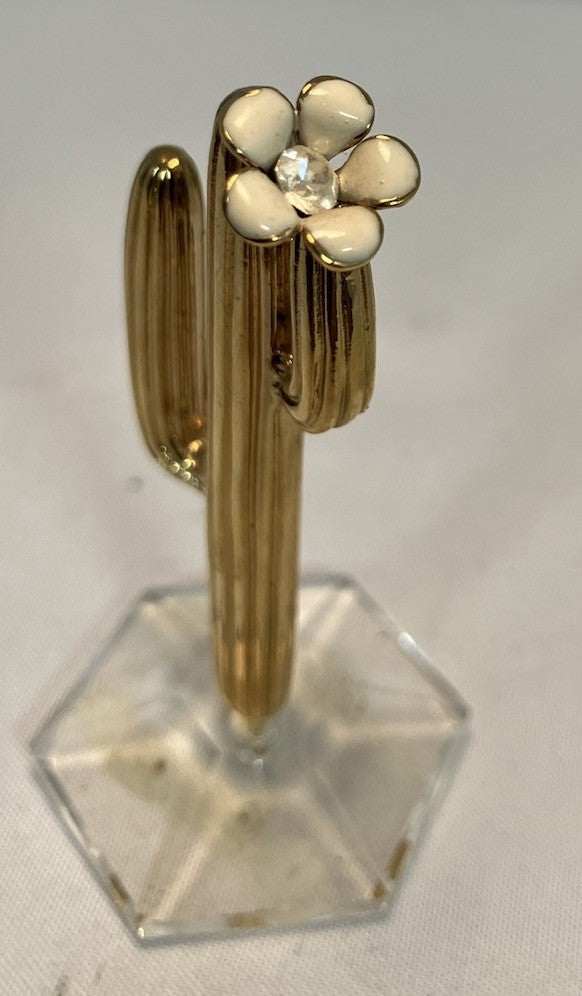 Brass Cactus Ring Holder Glass Base Jewelry Display 2.5"
