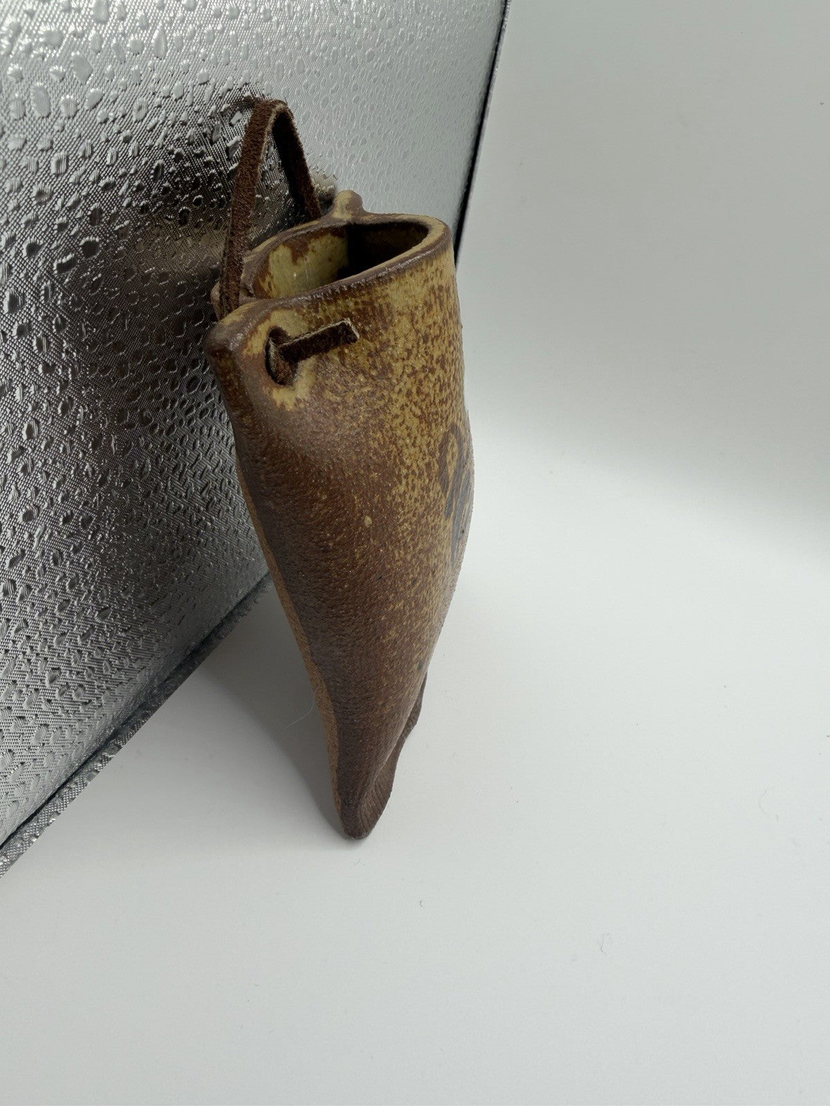 Vintage Japanese Shigaraki Stoneware Hanging Wall Vase Rustic Studio Pottery