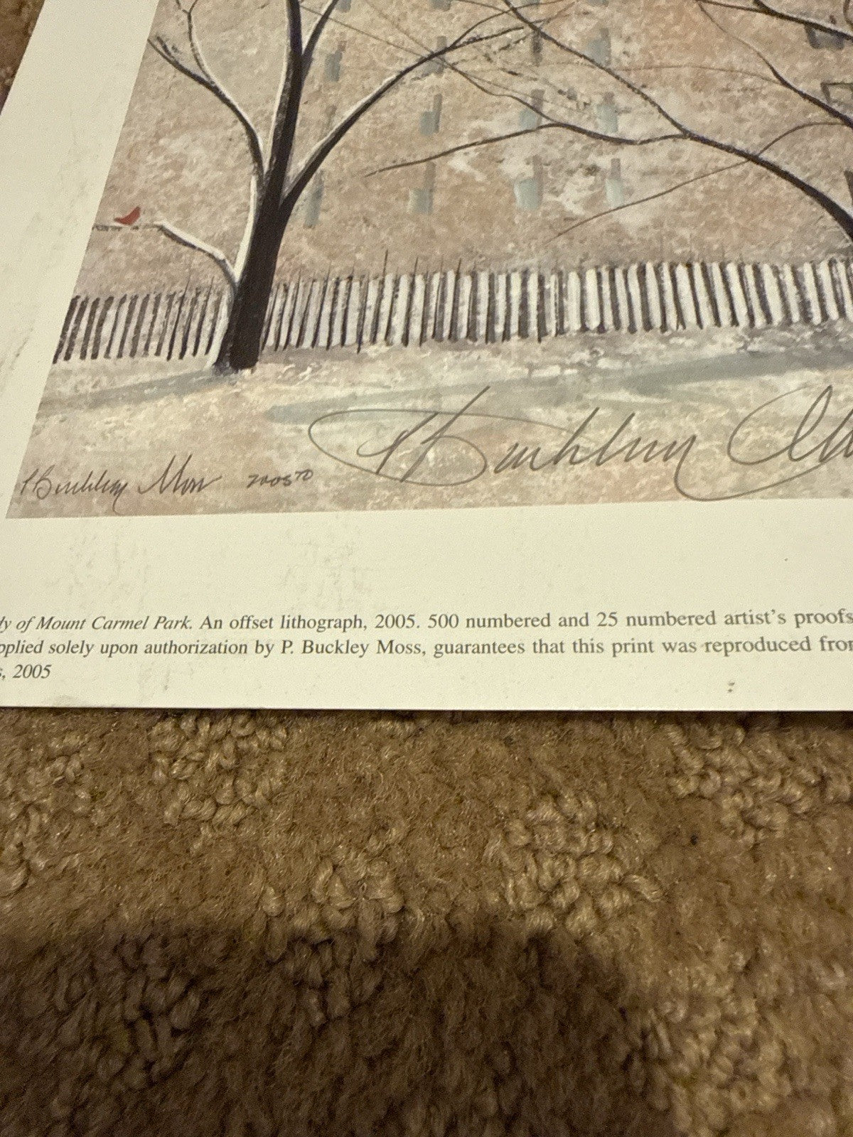 P Buckley Moss Humility of Mount Carmel Park 2005 Lithograph Limited Edition 500