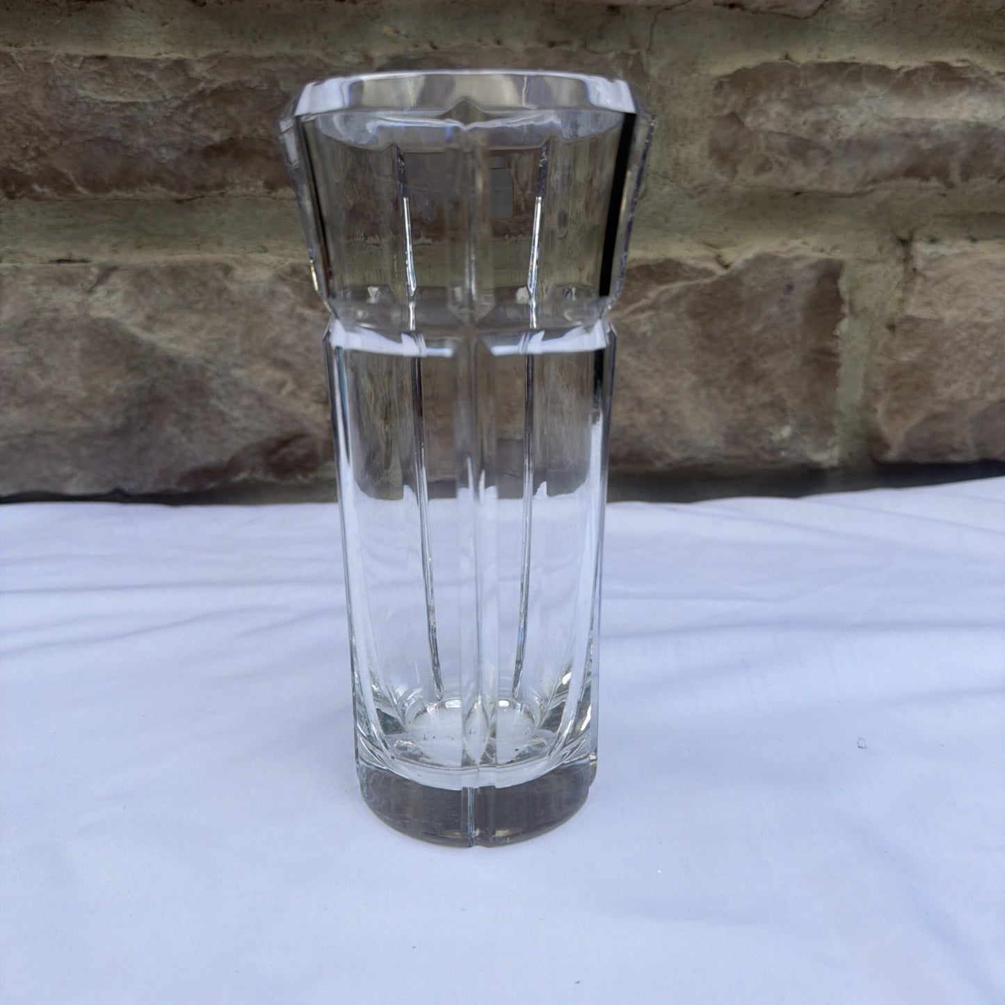 Vintage Mikasa Cut Crystal Vase Heavy Geometric Panel Block Flower Vase 10"