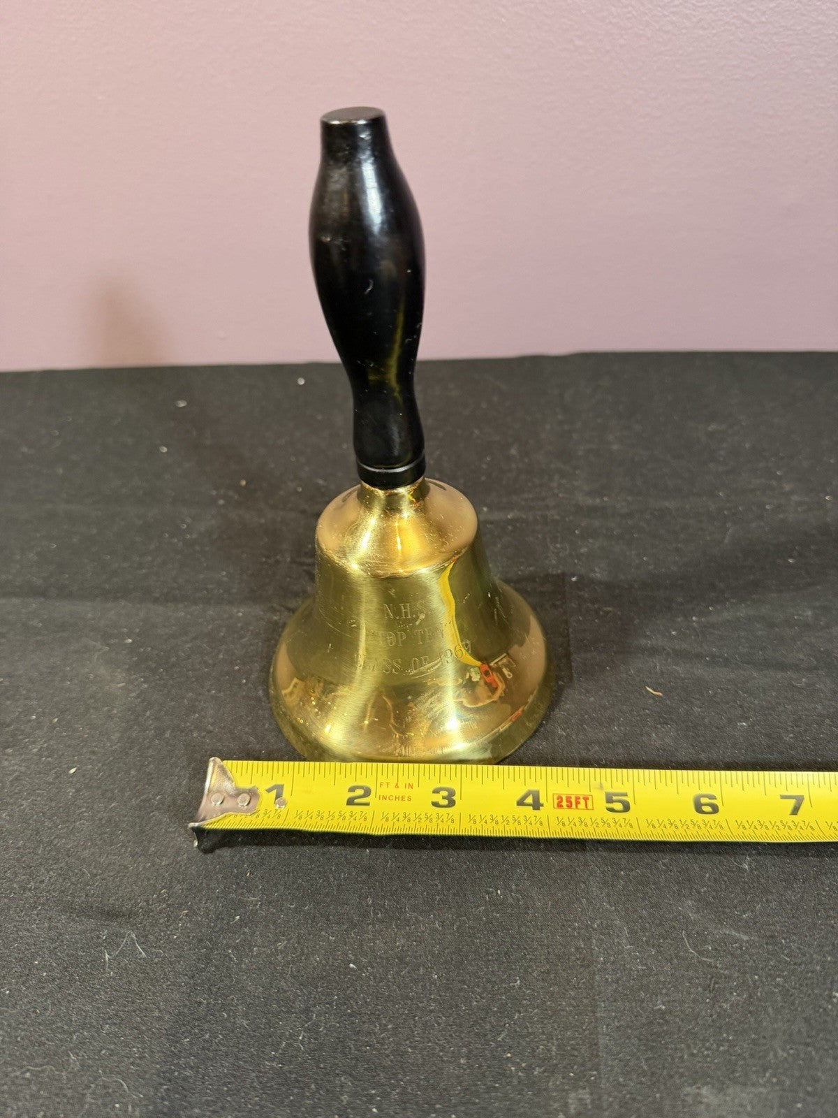 Vintage Brass Ceremonial Bell NHS Top Ten Class of 1969 Wooden Handle 7"