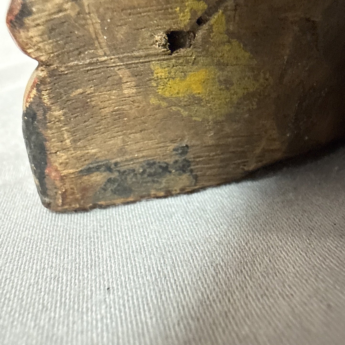 Antique Chinese Qing Dynasty Wood Temple  Red & Gilt Panel Dragon Fragment 7”x3”