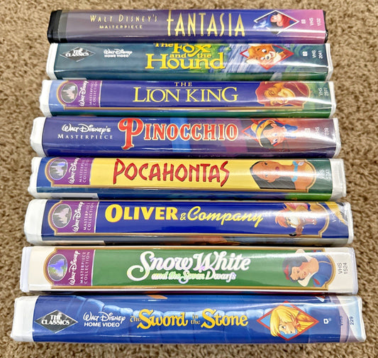 Disney VHS Lot 8 Black Diamond Masterpiece Fantasia Lion King Snow White Movies
