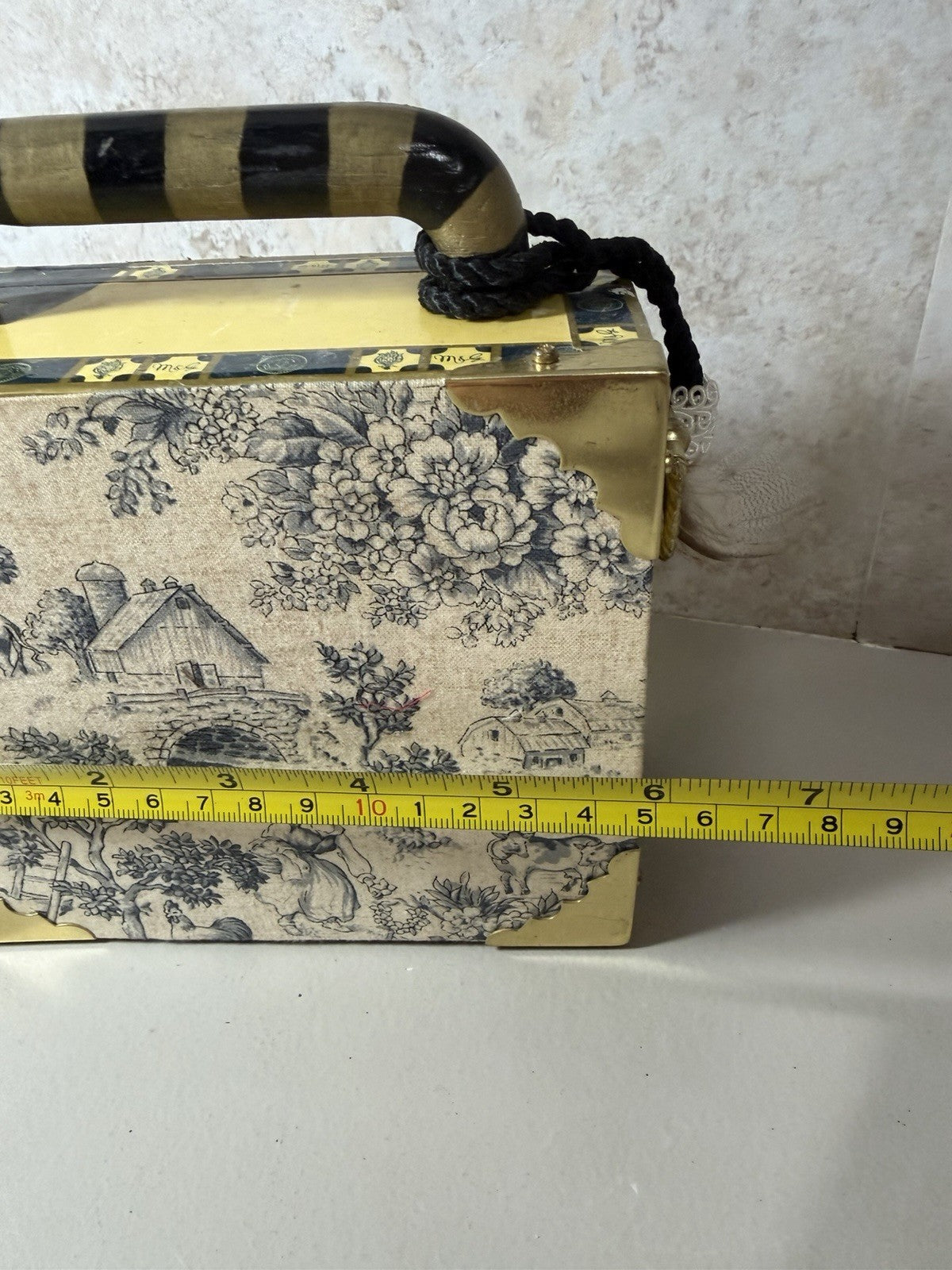 Santa Damiana Robusto Upcycled Cigar Box Purse Toile Fabric Handle Zebra Lining