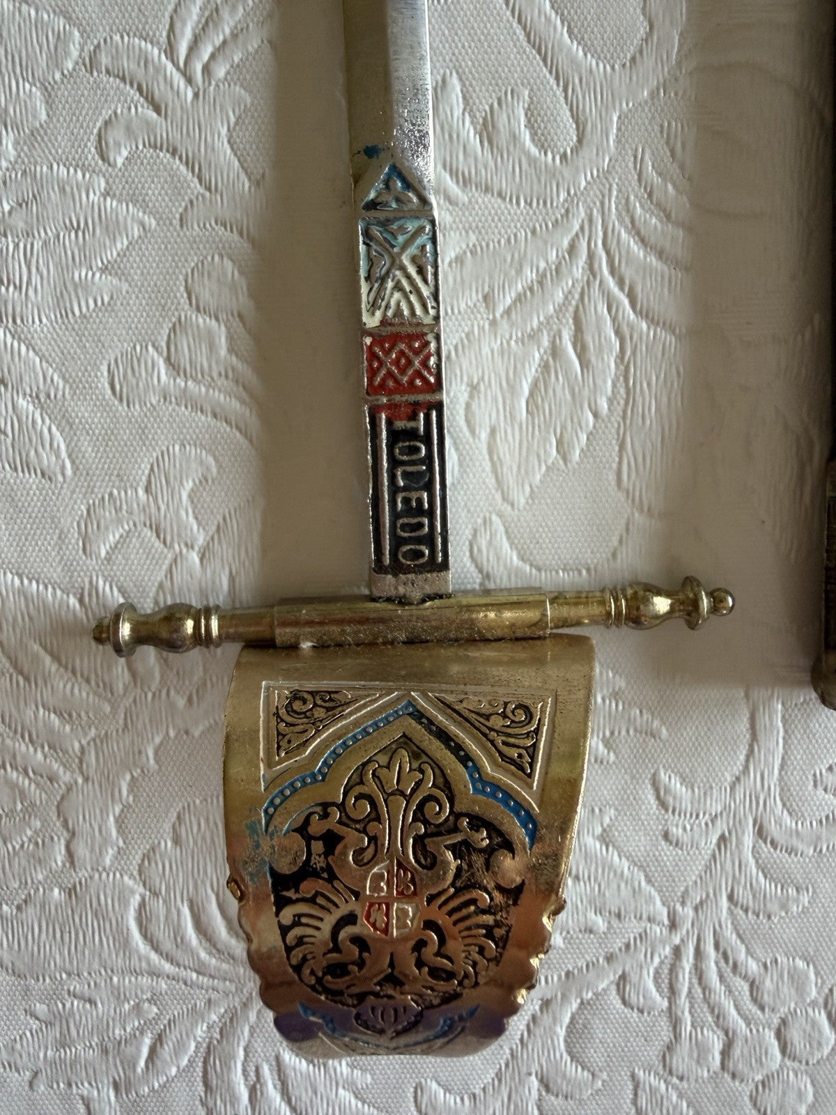 Vintage Spanish Toledo Miniature Sword Letter Opener Scabbard Enamel Spain