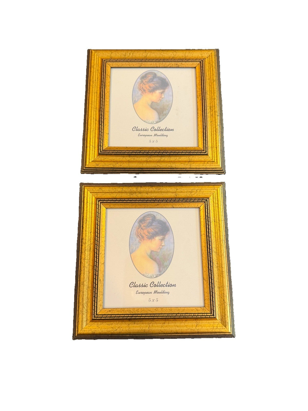 Classic Collection Gold Picture Frames Set 2 Square 7x7 European Moulding NEW