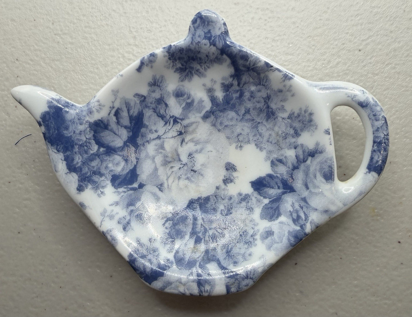 Vintage Herman Dodge Tea Bag Holder Teapot Palm Tree Olde World Blue White Set 2