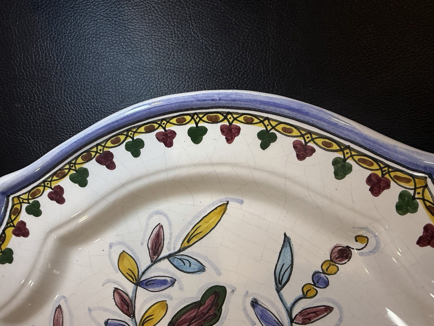 Vintage Berardos Portugal Hand Painted Floral Ceramic Platter Serving Tray