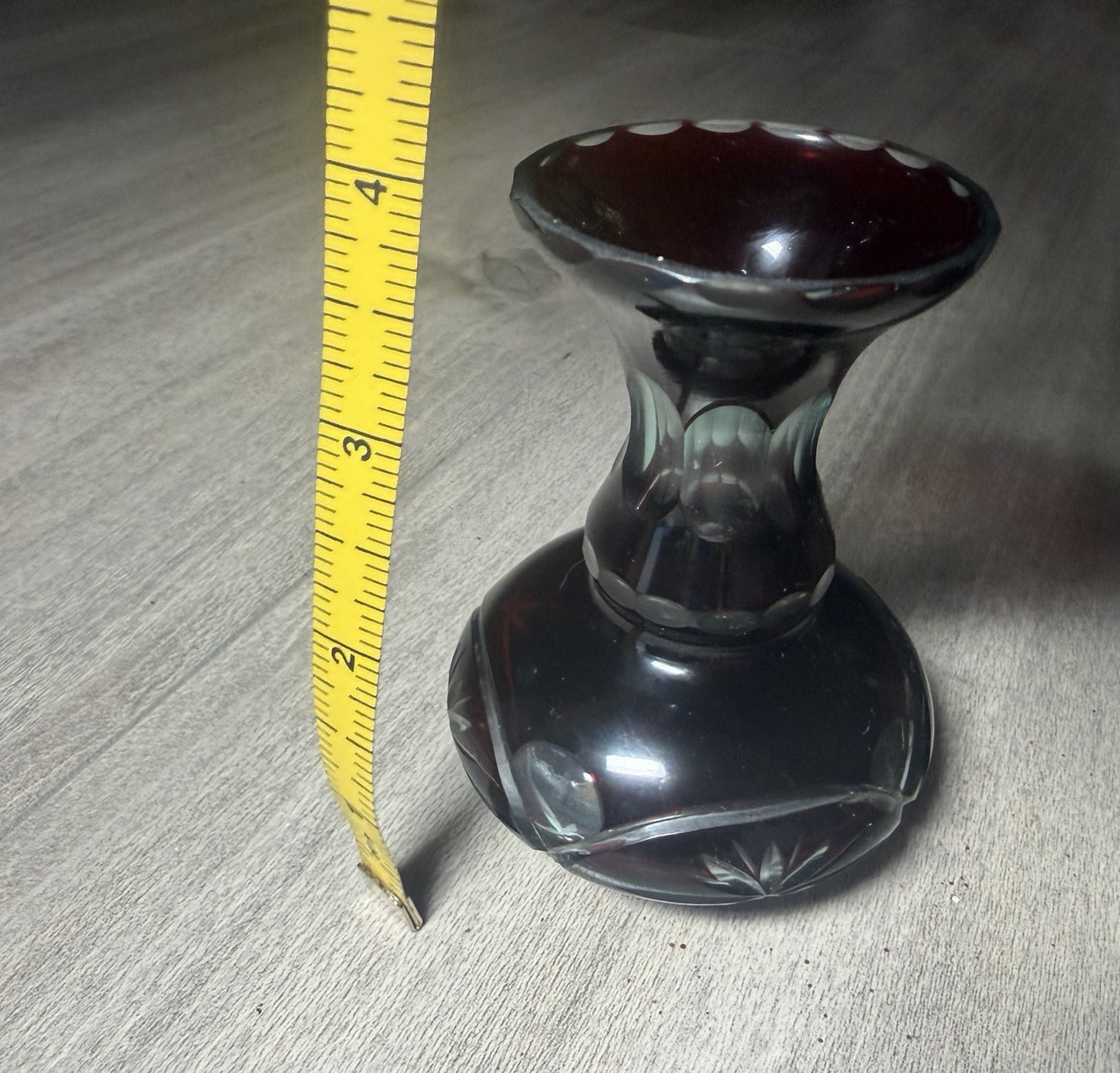 Vintage Ruby Flash Cut Glass Bud Vase Starburst Pattern 4"