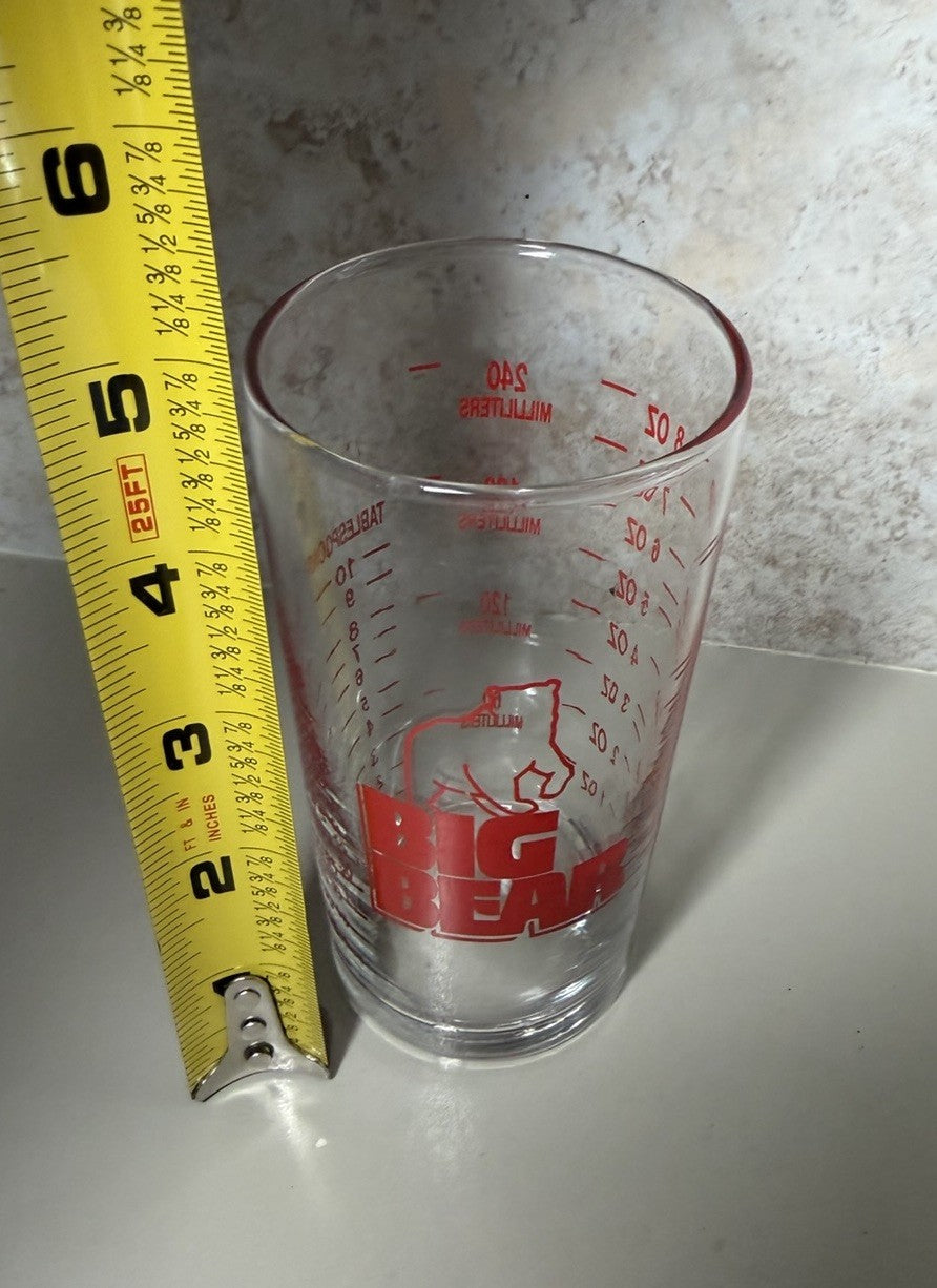 Vintage Big Bear Super Markets Glass Measuring Cup Bar Cocktail Mixer Advertisin