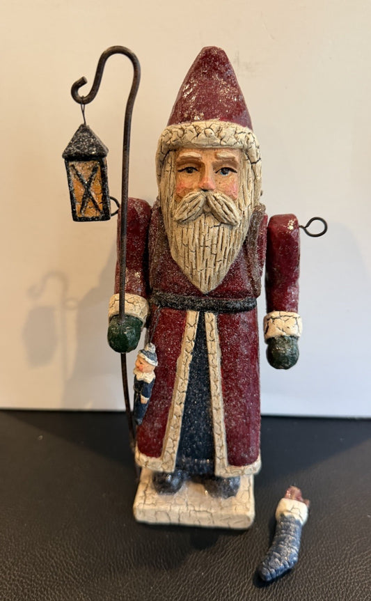 RSN Santa Lantern Figurine 39034 Primitive Folk Art Christmas Decor Holiday