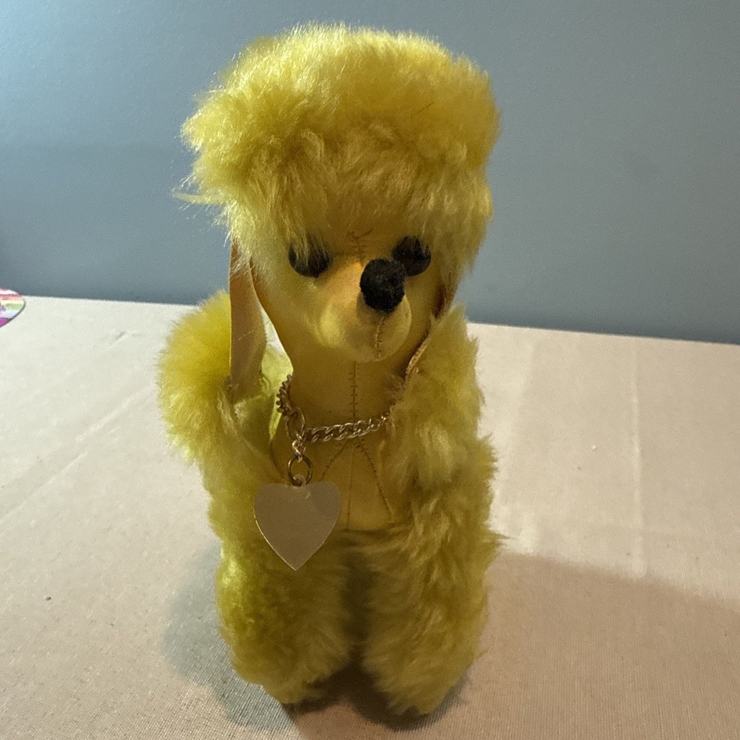 Vintage 1960s Pompie Poodle Plush Yellow Heart Tag Retro Toy Dog