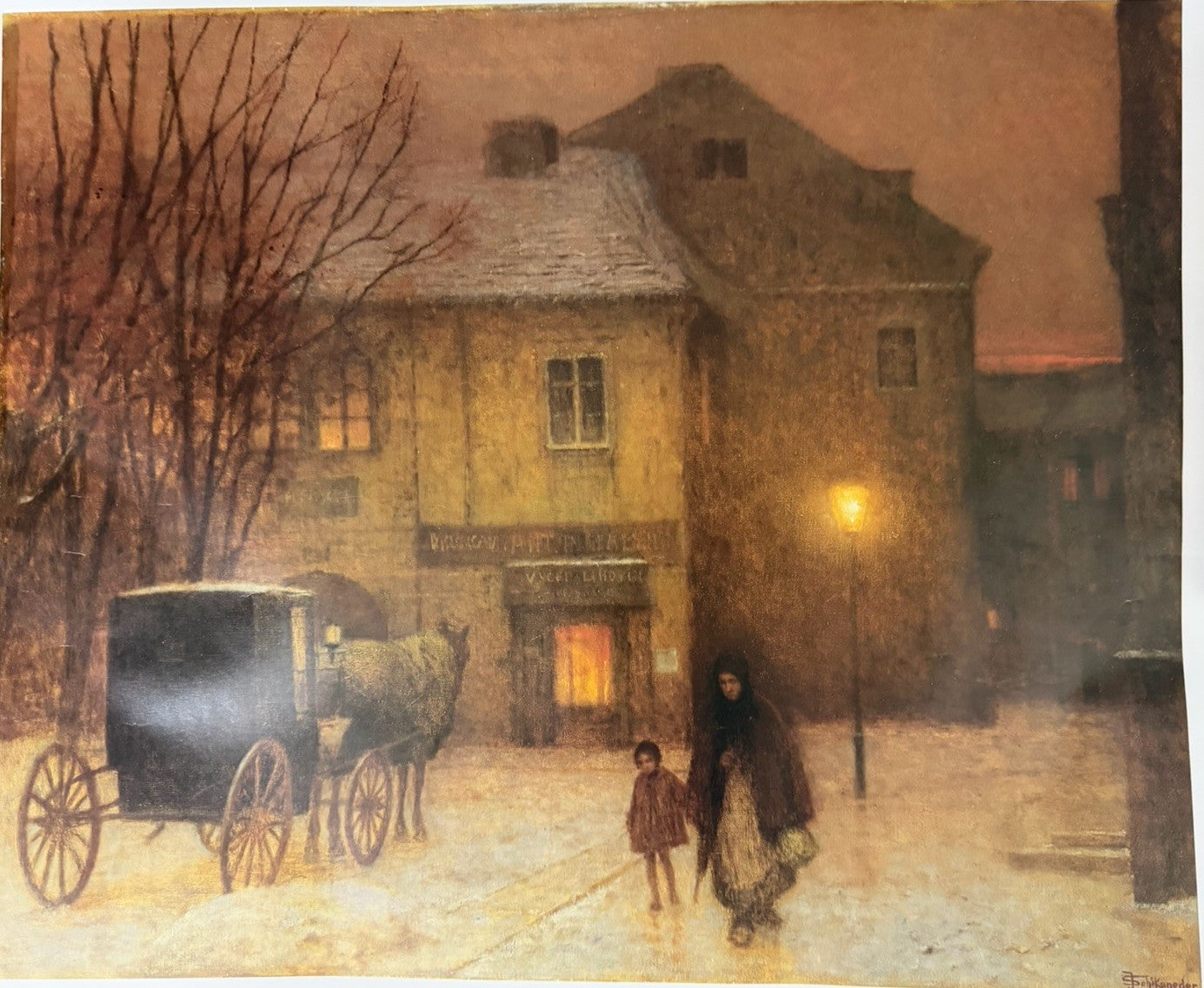 Jakub Schikaneder Winter Evening In Town Prague National Gallery Artwork 18"x24"