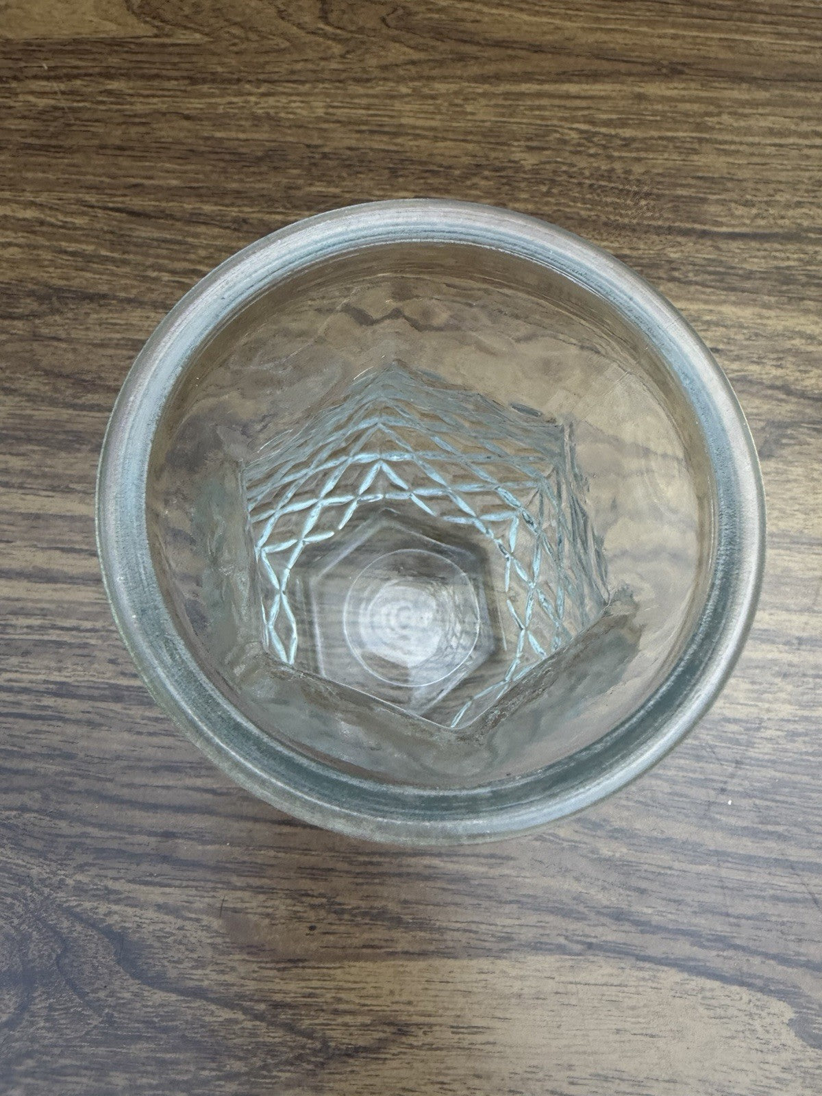Vintage Clear Glass Pineapple Vase Crosshatch Pattern Hexagon Base 6 Inch
