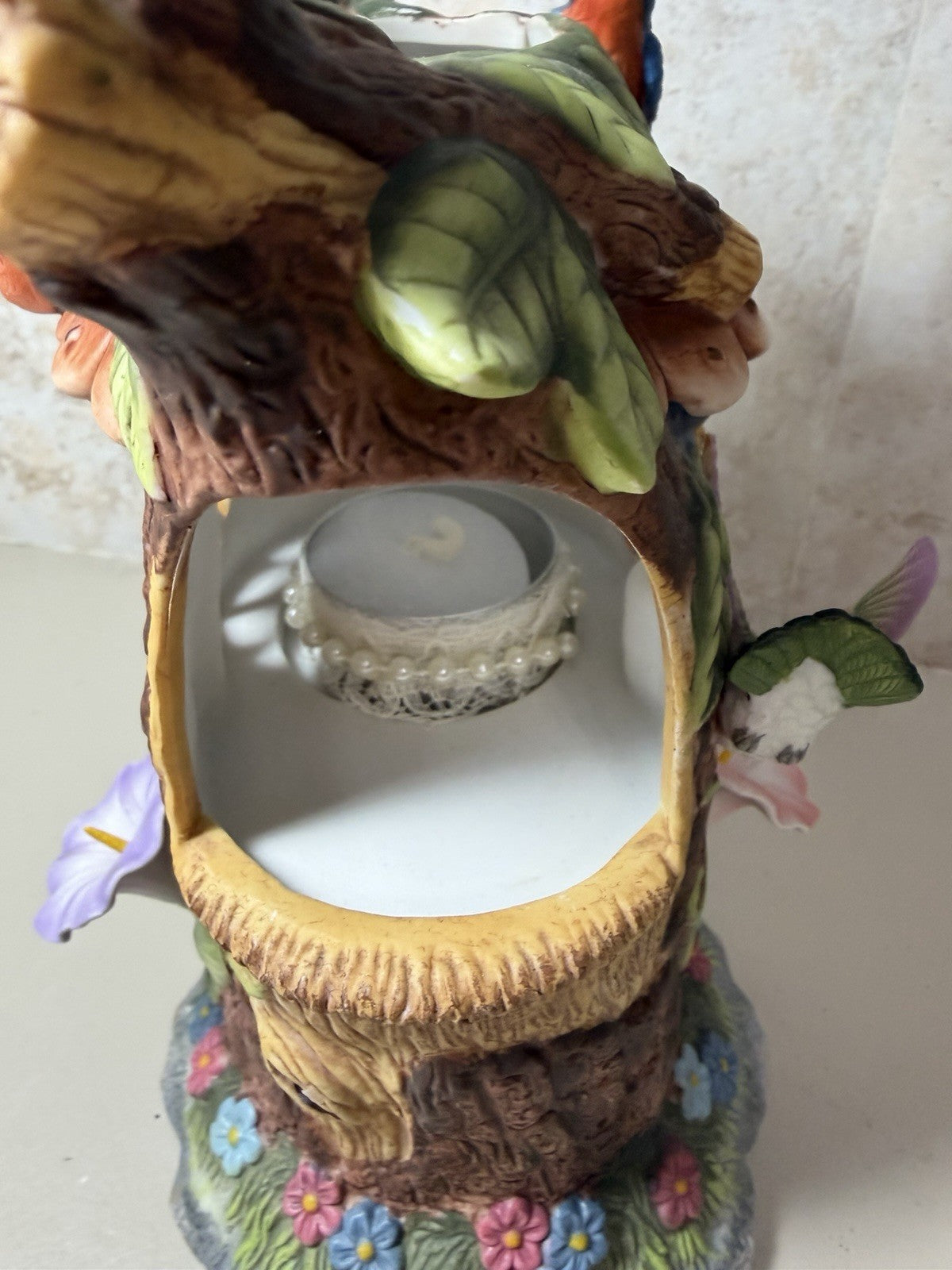 Vintage PartyLite Tree Top Inn P7320 Tealight Holder Birds Flowers New NIB Box