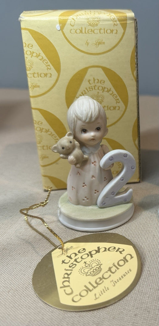 Vintage Lefton Christopher Collection Age 2 Birthday Girl Bear Figurine With Box