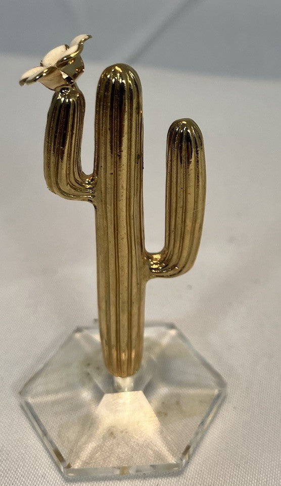 Brass Cactus Ring Holder Glass Base Jewelry Display 2.5"