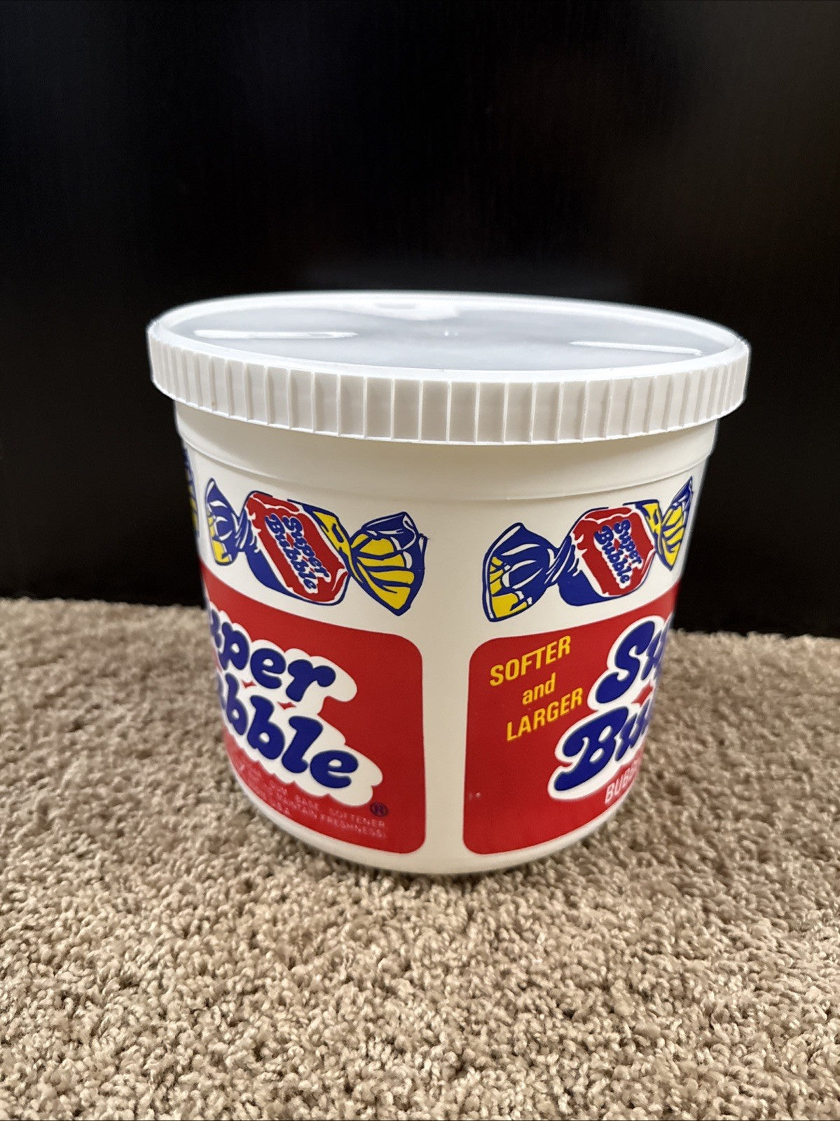 Vintage 1980s Super Bubble Gum Bucket Candy Advertising EMPTY 8.5”x8.5”x7.25”