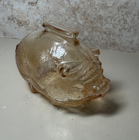 Vintage Anchor Hocking Amber Glass Piggy Bank Textured Coin Pig Figurine 6"