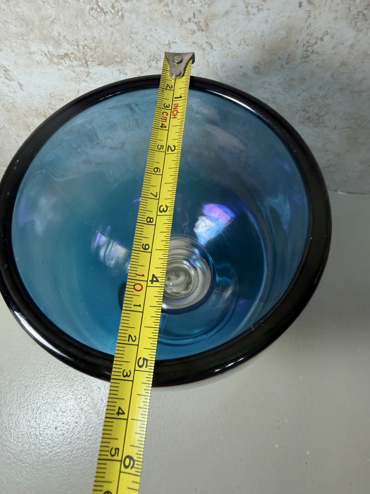 Vintage Sigma Alpha Rho Sorority Iridescent Blue Glass Goblet Chalice 8.5"