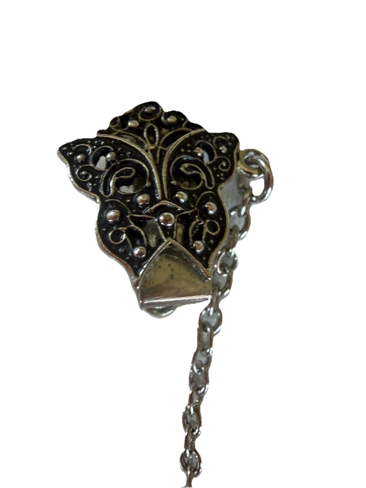 Vintage Butterfly Sweater Shawl Clips Dark Silver Tone 8 Inch Chain Accessory