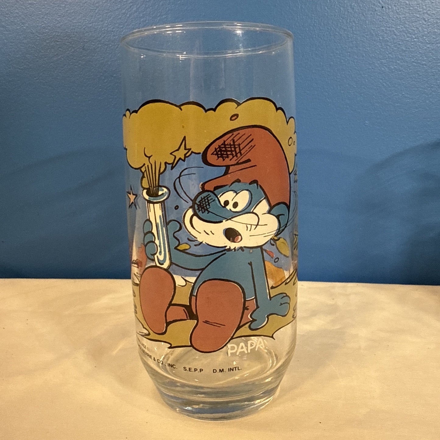 Vintage 1982 Smurfs Peyo Drinking Glasses Set of 5 Smurfette Papa Hefty Grouchy